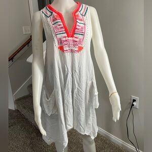 Cynthia Rowley white flowy beaded embroidered swim cover up dress